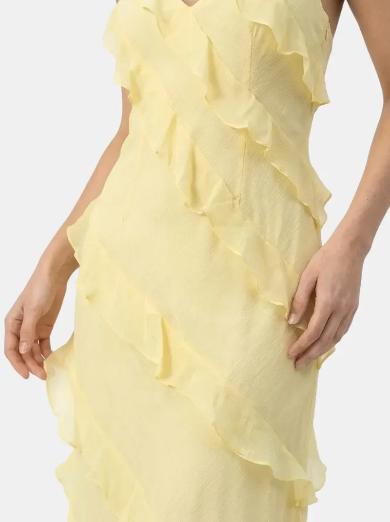 Women's Light Fabric Maxi Dress | Elegant Halter Neck Tiered Ruffles for Summer Events