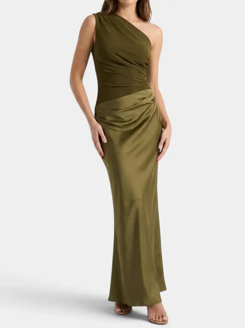 Women's Elegant Pleated Maxi Dress | Stylish One-Shoulder Formal Gown