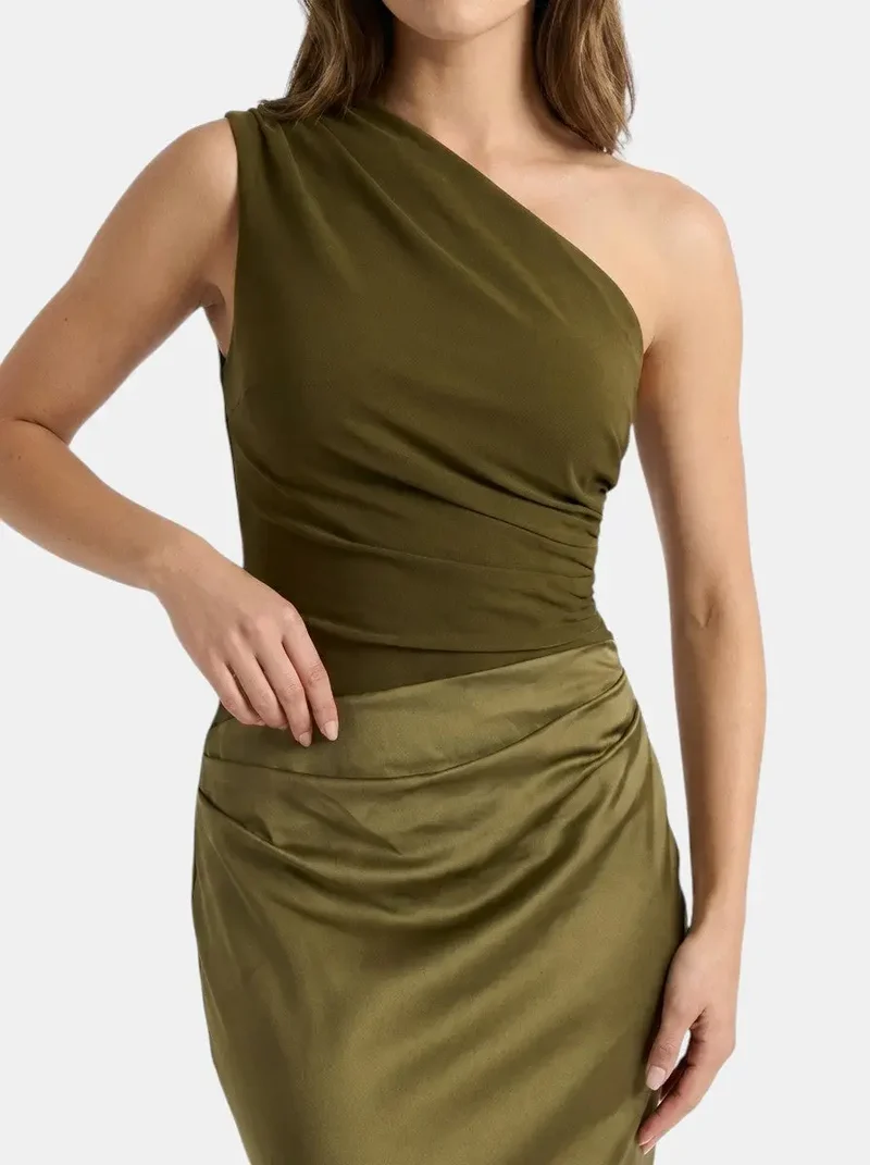 Women's Elegant Pleated Maxi Dress | Stylish One-Shoulder Formal Gown