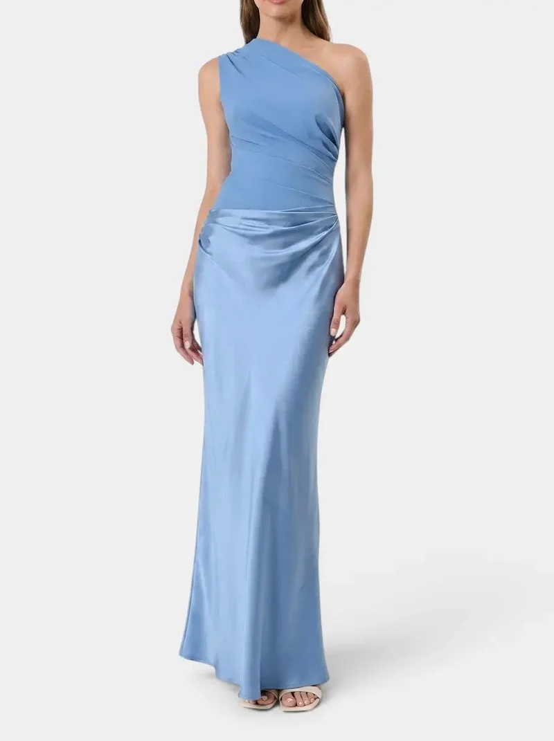 Women's Elegant Pleated Maxi Dress | Stylish One-Shoulder Formal Gown