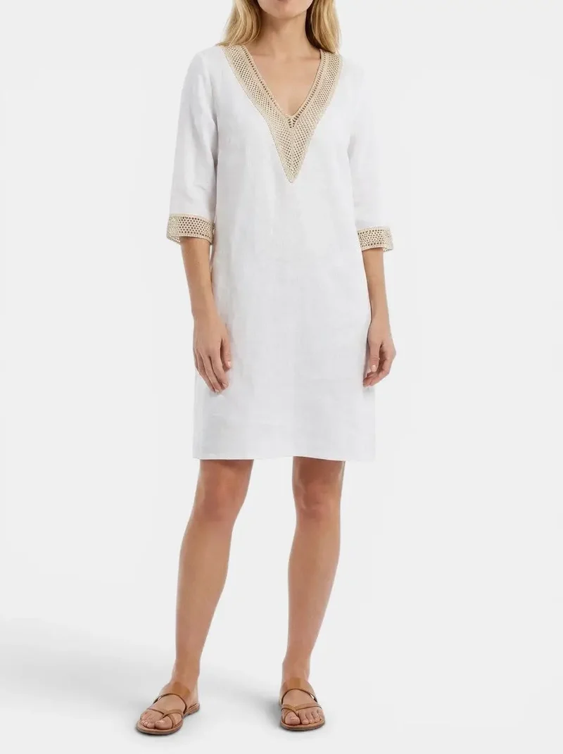 Women's Plain Woven Knee-Length Dress | Elegant Round Neck Short Sleeve Outfit