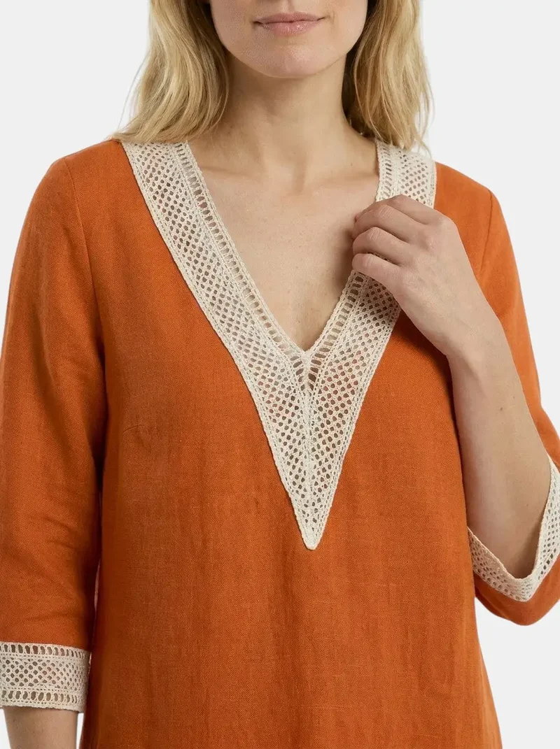 Women's Plain Woven Knee-Length Dress | Elegant Round Neck Short Sleeve Outfit