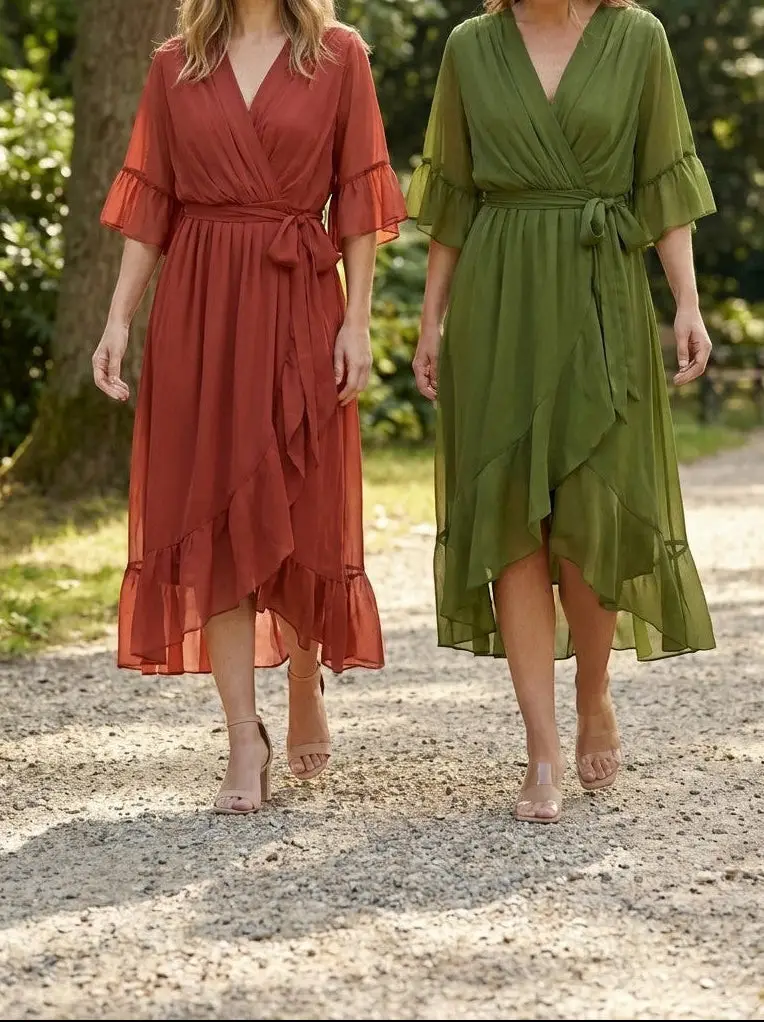Women's Soft Fabric V-Neck Dress | Elegant Flattering Evening Gown