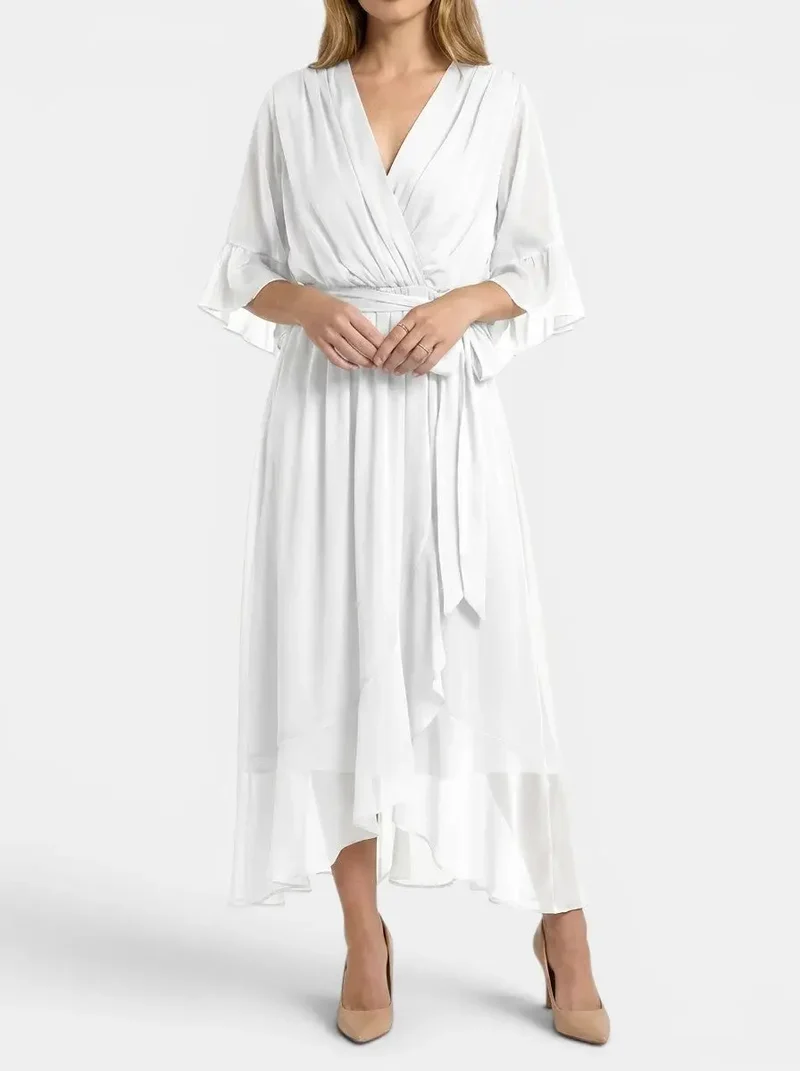 Women's Soft Fabric V-Neck Dress | Elegant Flattering Evening Gown