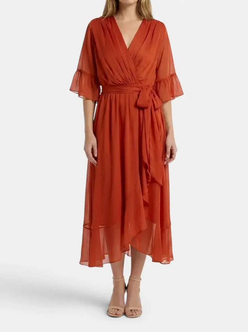 Women's Soft Fabric V-Neck Dress | Elegant Flattering Evening Gown