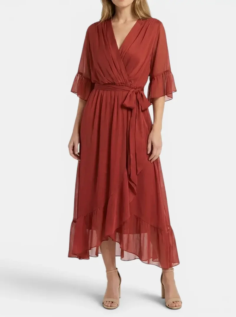 Women's Soft Fabric V-Neck Dress | Elegant Flattering Evening Gown