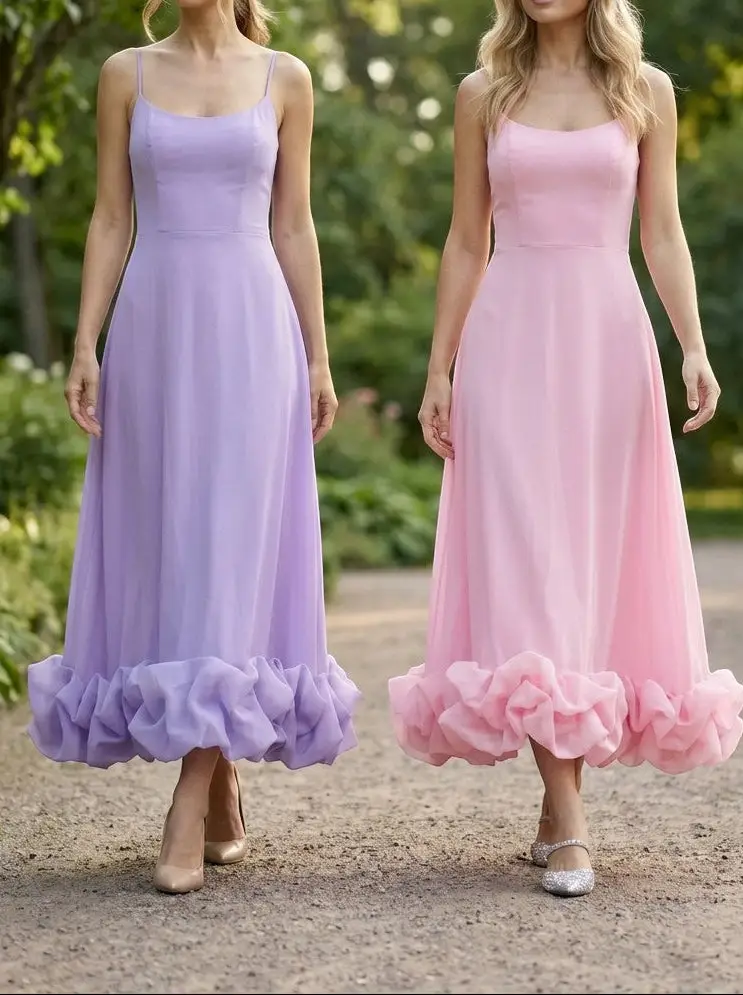Women's Elegant Fabric Midi Evening Dress | Flattering Ruffle Design