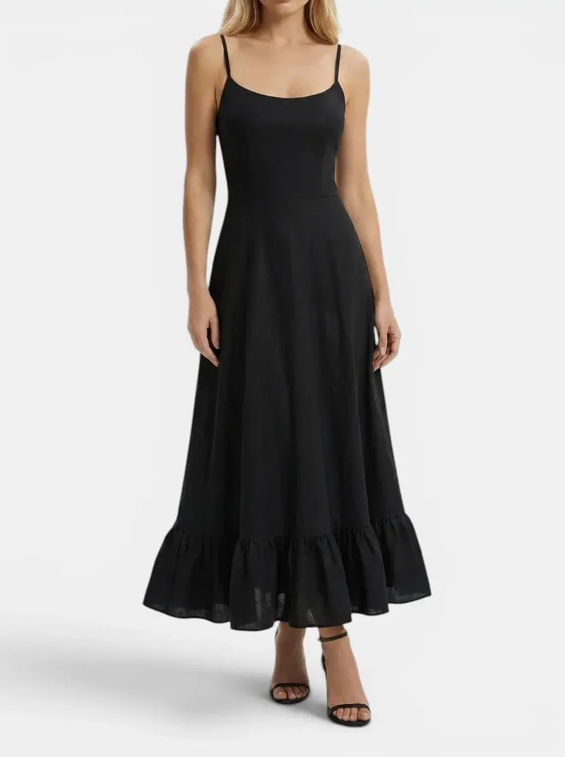 Women's Elegant Fabric Midi Evening Dress | Flattering Ruffle Design