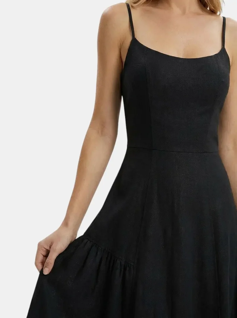 Women's Elegant Fabric Midi Evening Dress | Flattering Ruffle Design