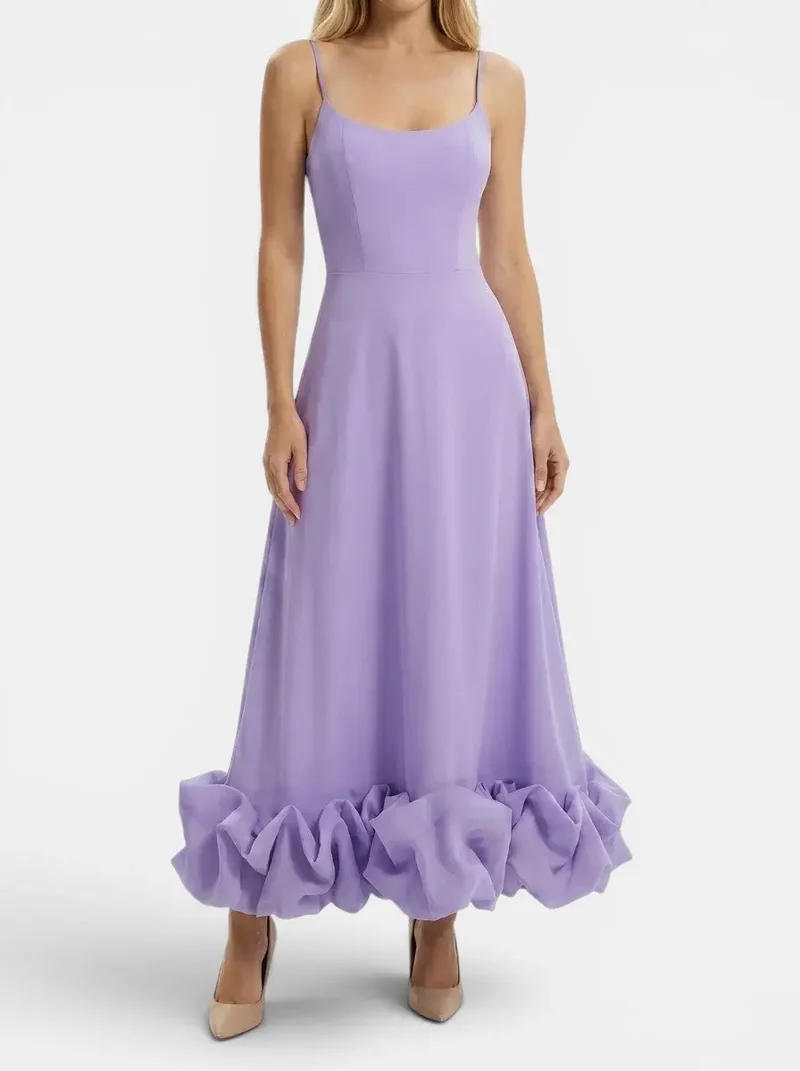 Women's Elegant Fabric Midi Evening Dress | Flattering Ruffle Design
