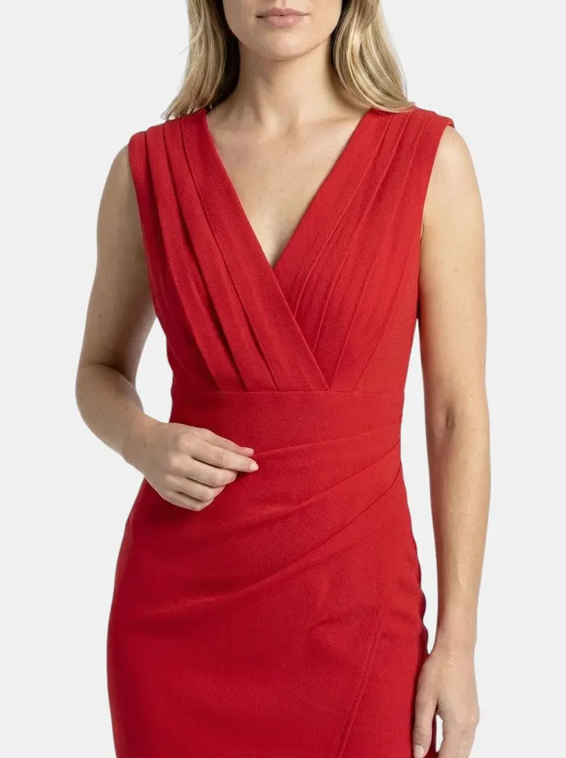 Women's Elegant Blend Midi Dress | Flattering V-Neck with Side Slit