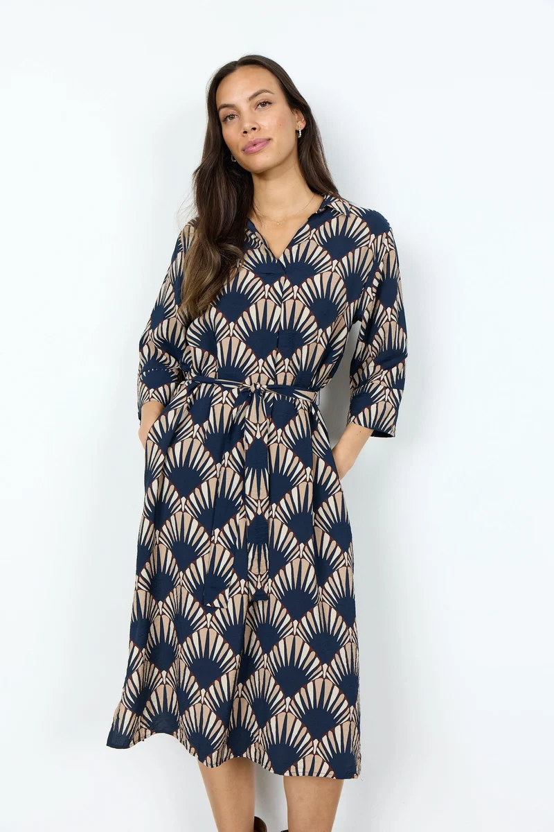 Robe Halin midi à imprimé graphique et ceinture