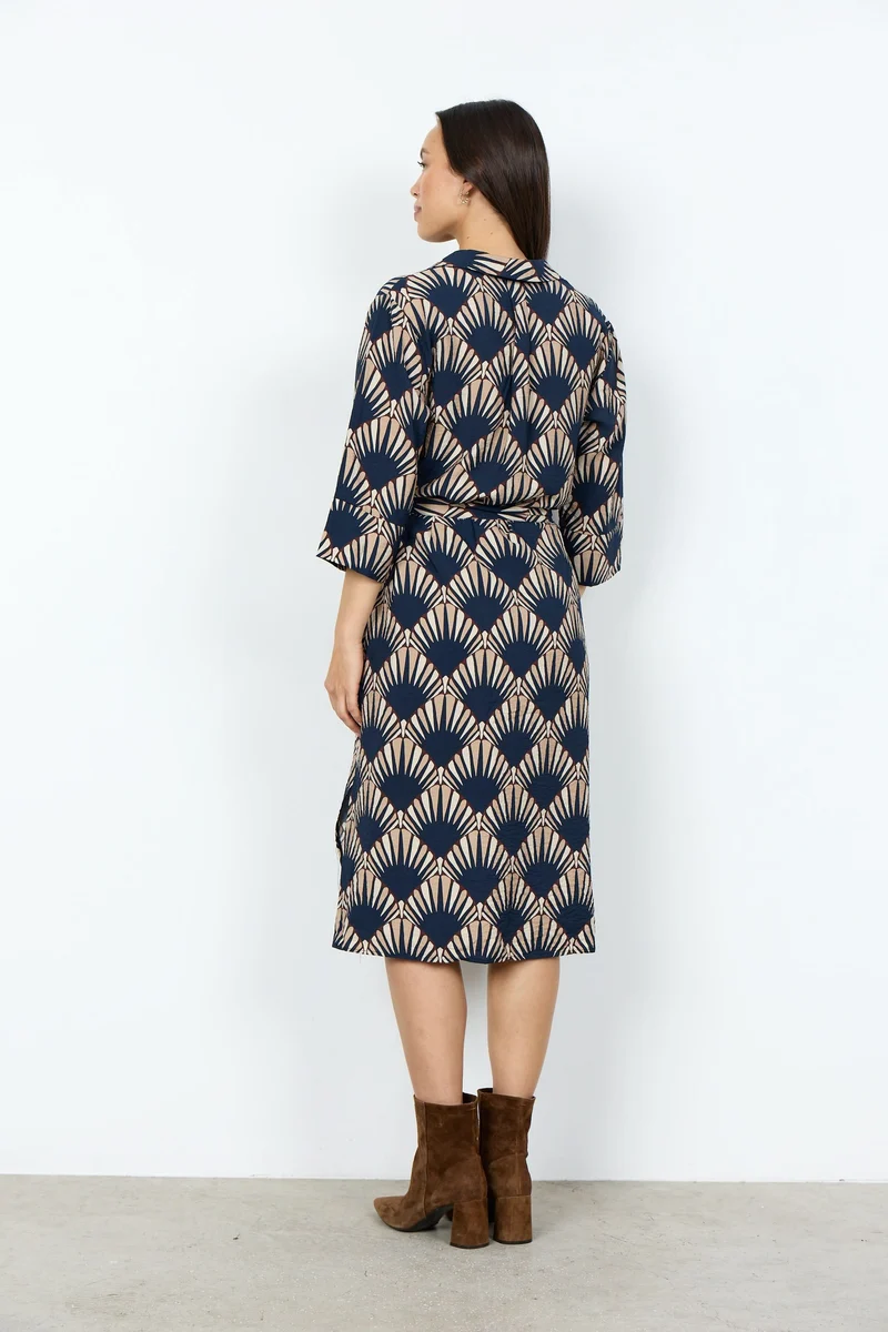 Robe Halin midi à imprimé graphique et ceinture