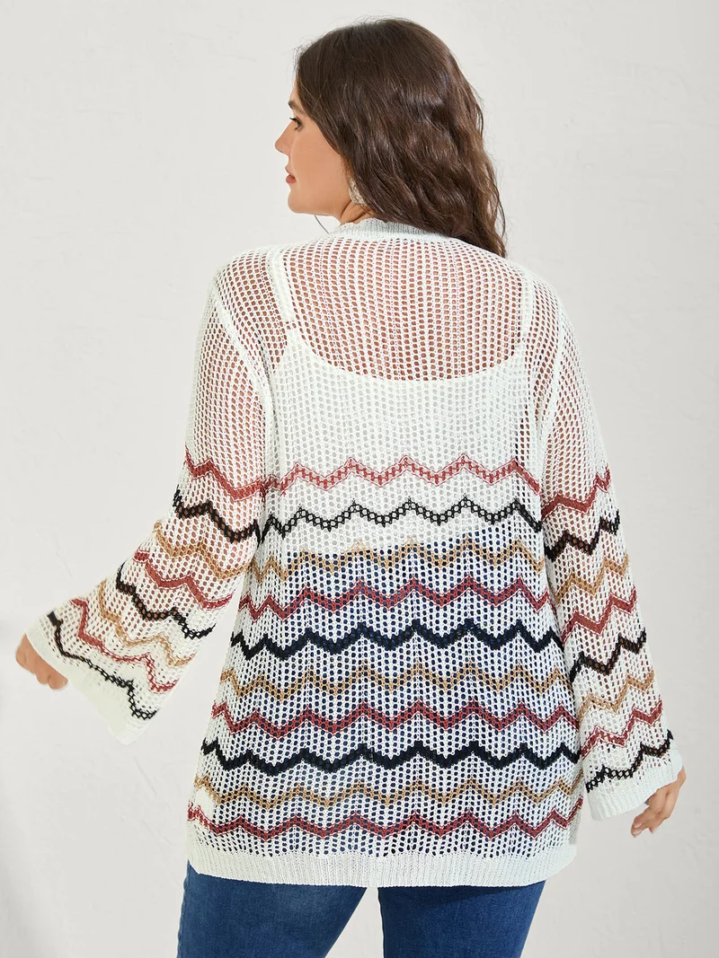Irregular Stripes Front Double Tie Lightweight Cardigan