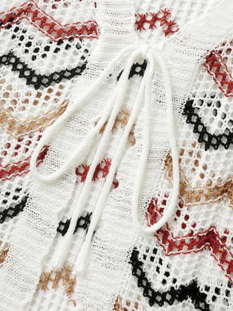 Irregular Stripes Front Double Tie Lightweight Cardigan