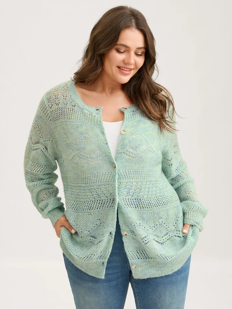 Textured Heather Button Front Knit Cardigan