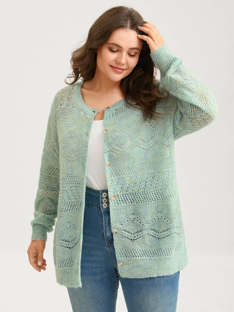 Textured Heather Button Front Knit Cardigan