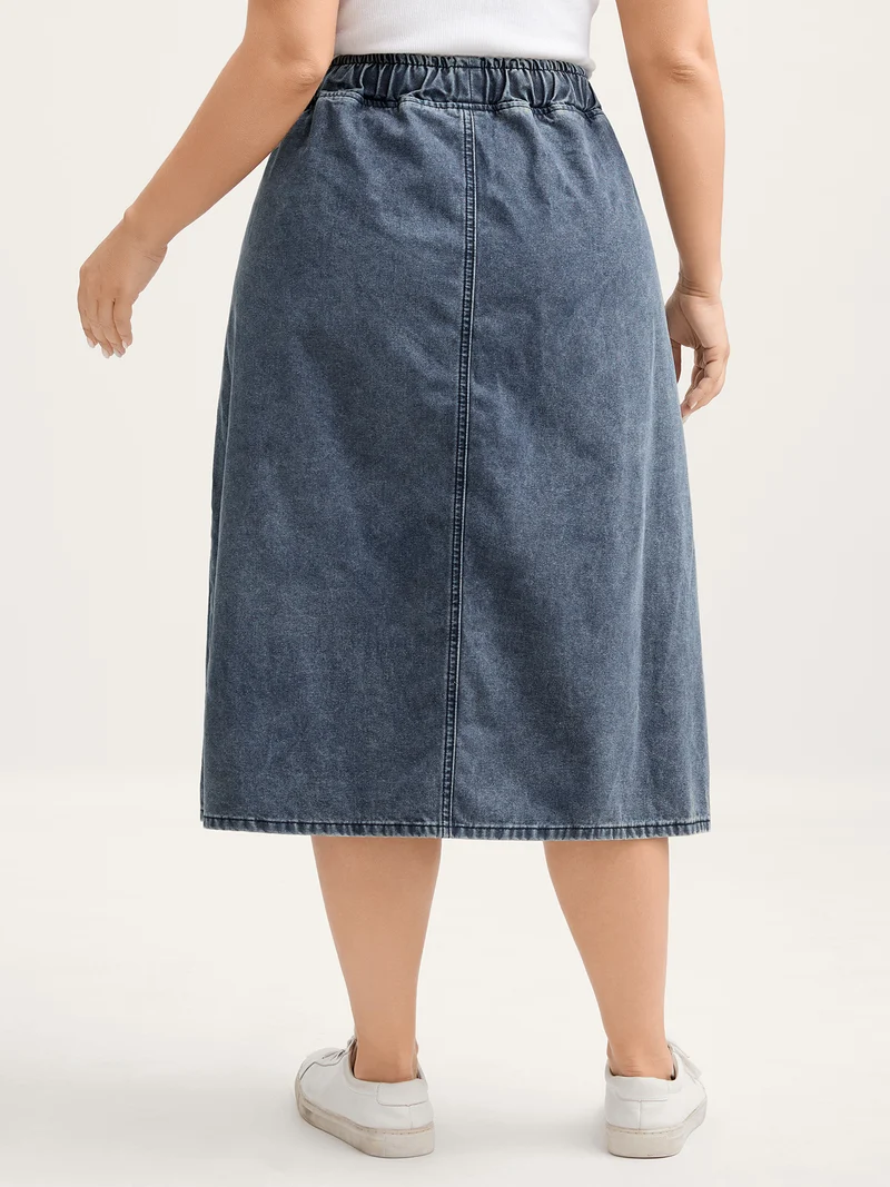 Elastic Band A-Line Denim Skirt