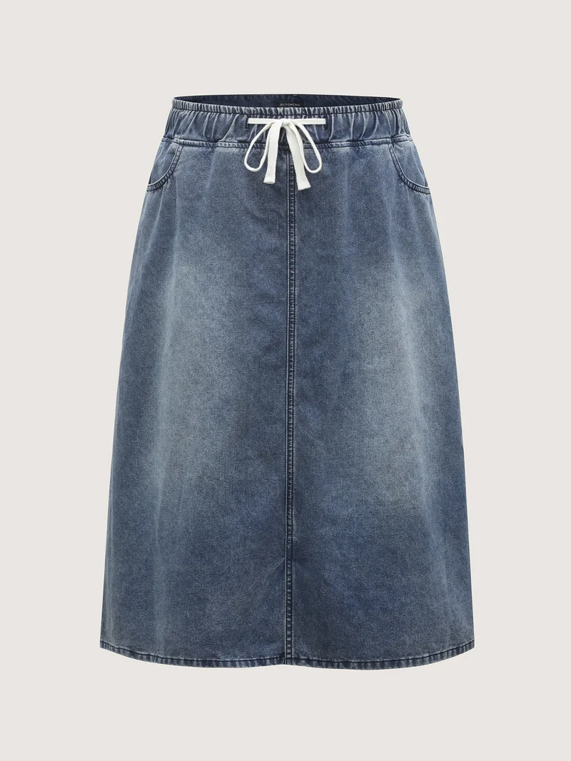 Elastic Band A-Line Denim Skirt
