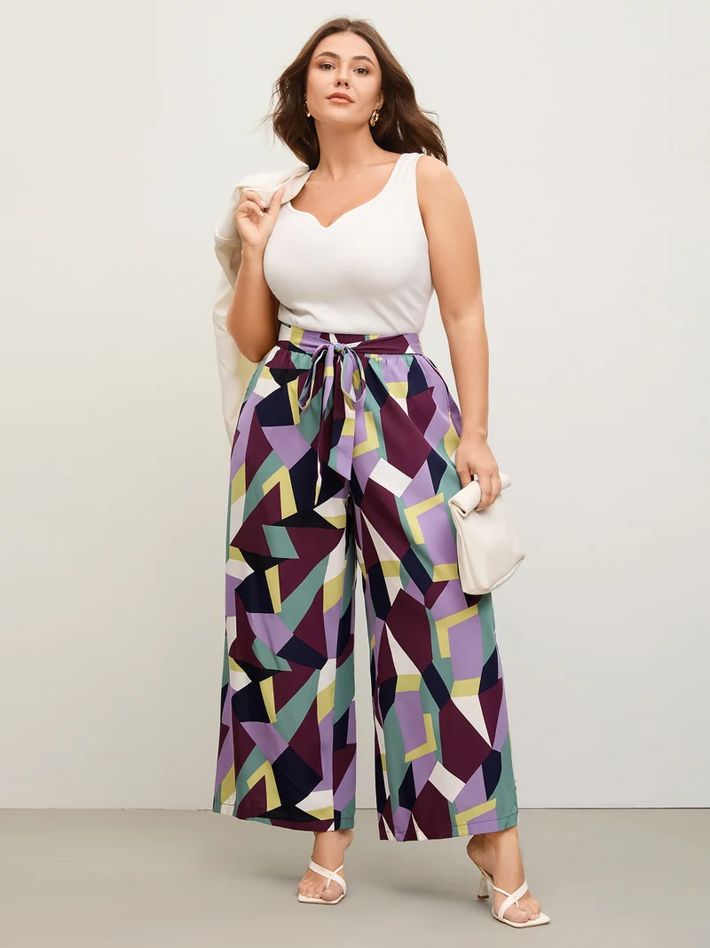 Colorful Geometry Waist-Tie Pants
