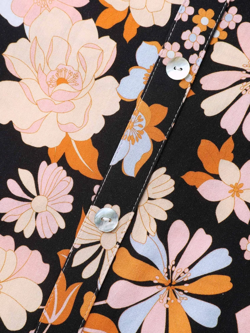 Floral Textured Button Placket Blouse