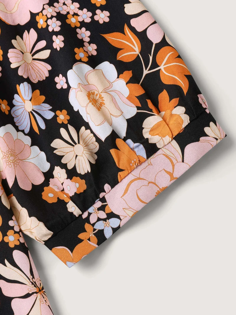 Floral Textured Button Placket Blouse