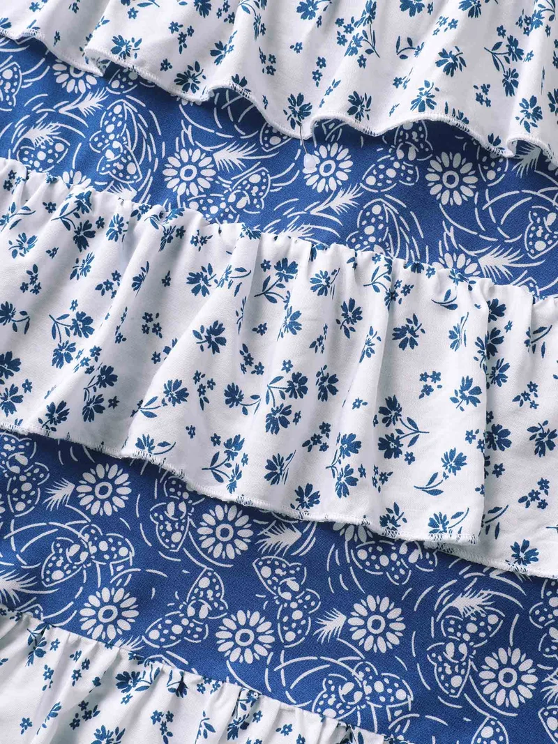 Floral Patchwork Tiered Maxi Skirt