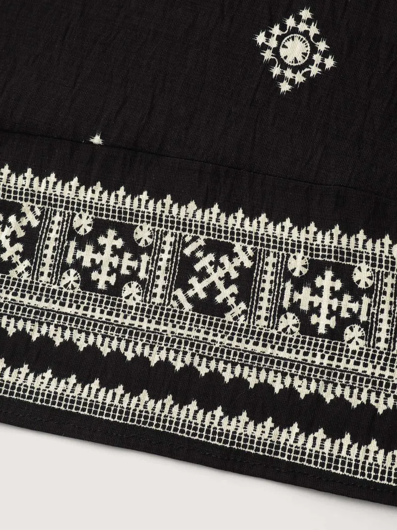 Boho Print Wide Waistband Maxi Skirt