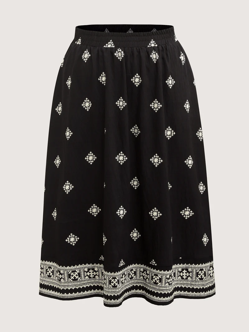 Boho Print Wide Waistband Maxi Skirt