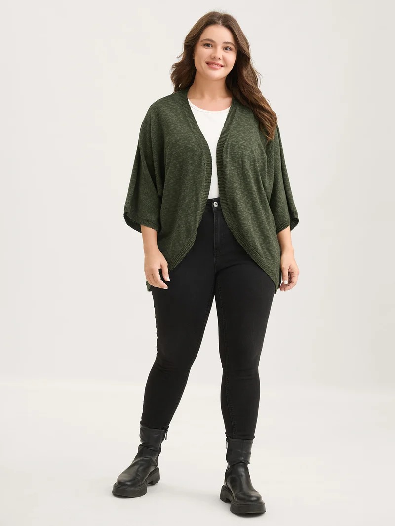 Curvy Hem Solid Open-Front Lightweight Cardigan