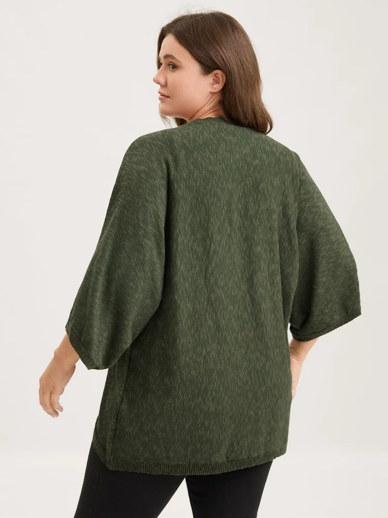 Curvy Hem Solid Open-Front Lightweight Cardigan