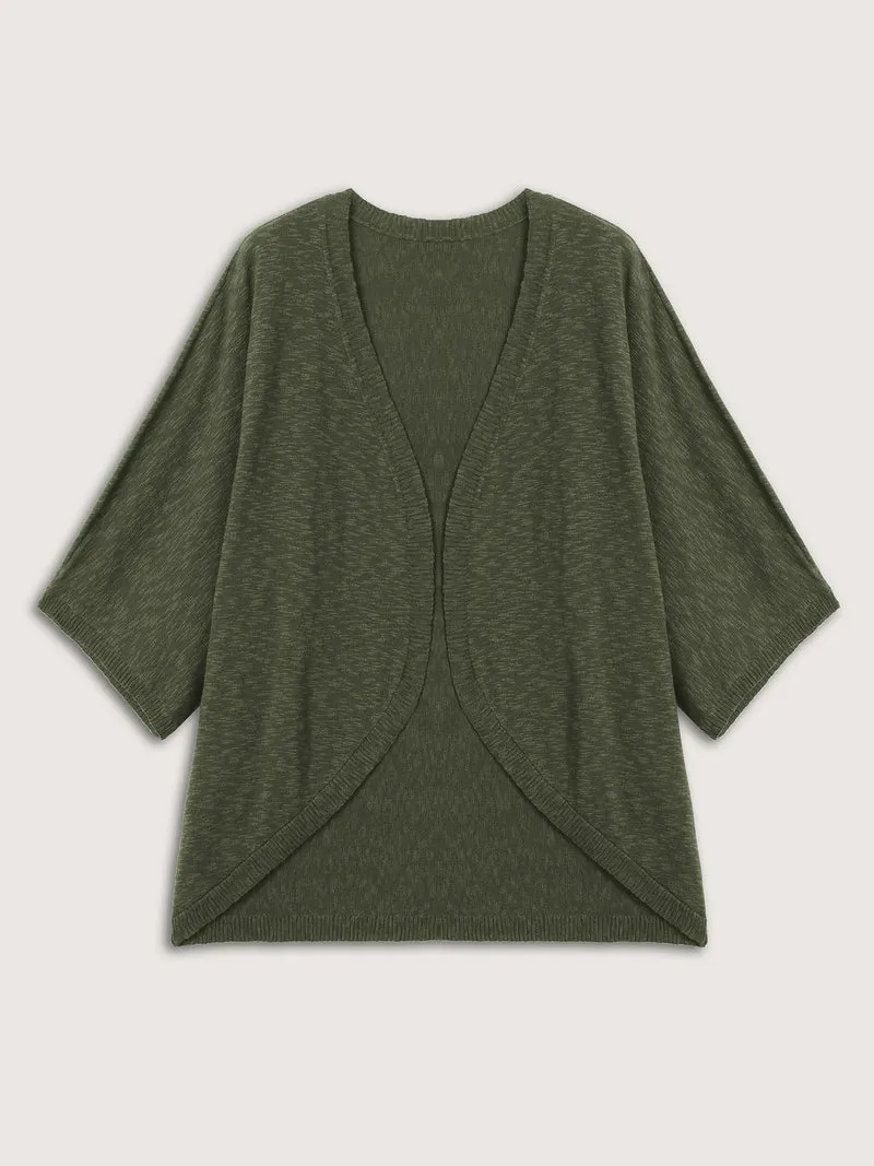 Curvy Hem Solid Open-Front Lightweight Cardigan