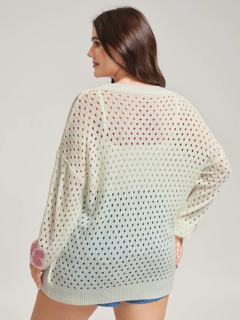 Floral Cut-Out Textured Knit Cardigan