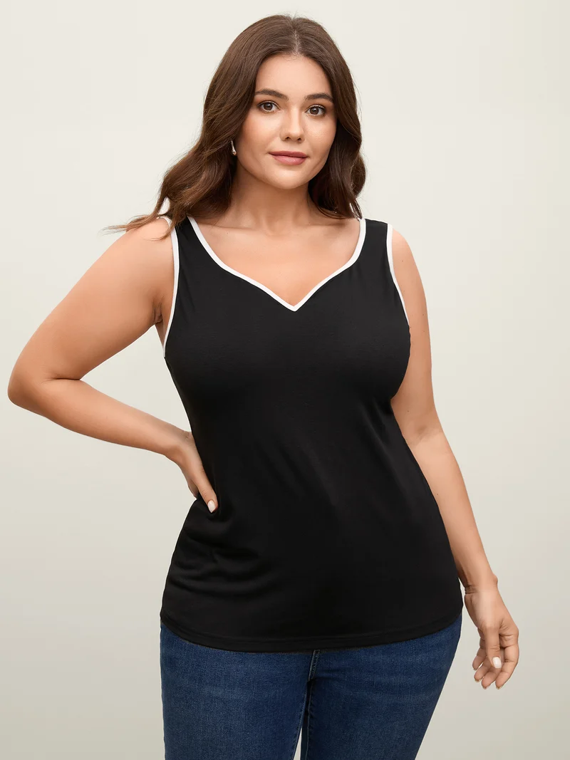 Color Contrast V-Neck Fitted Tank Top