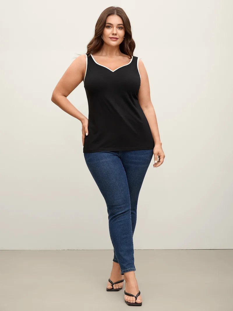 Color Contrast V-Neck Fitted Tank Top