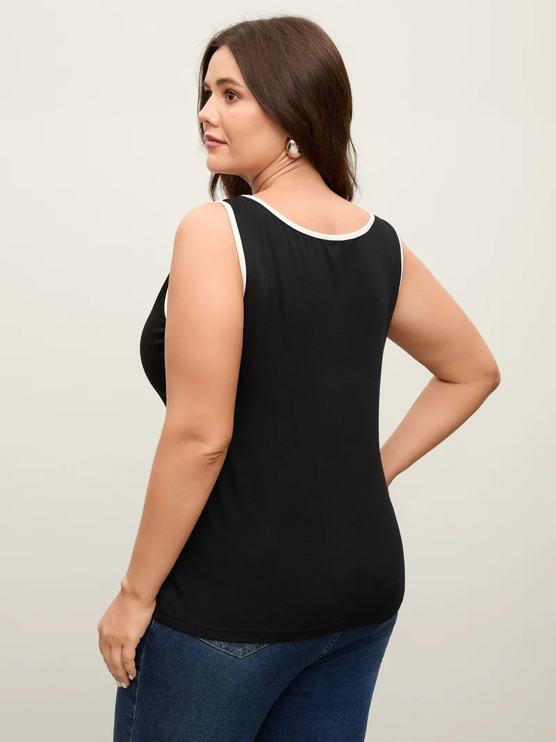 Color Contrast V-Neck Fitted Tank Top