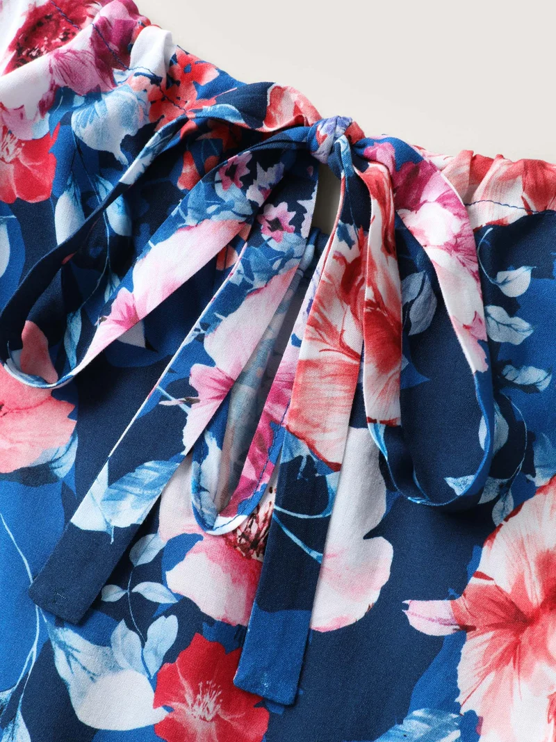 Floral Stretchy-Waist Belted Midi Dress