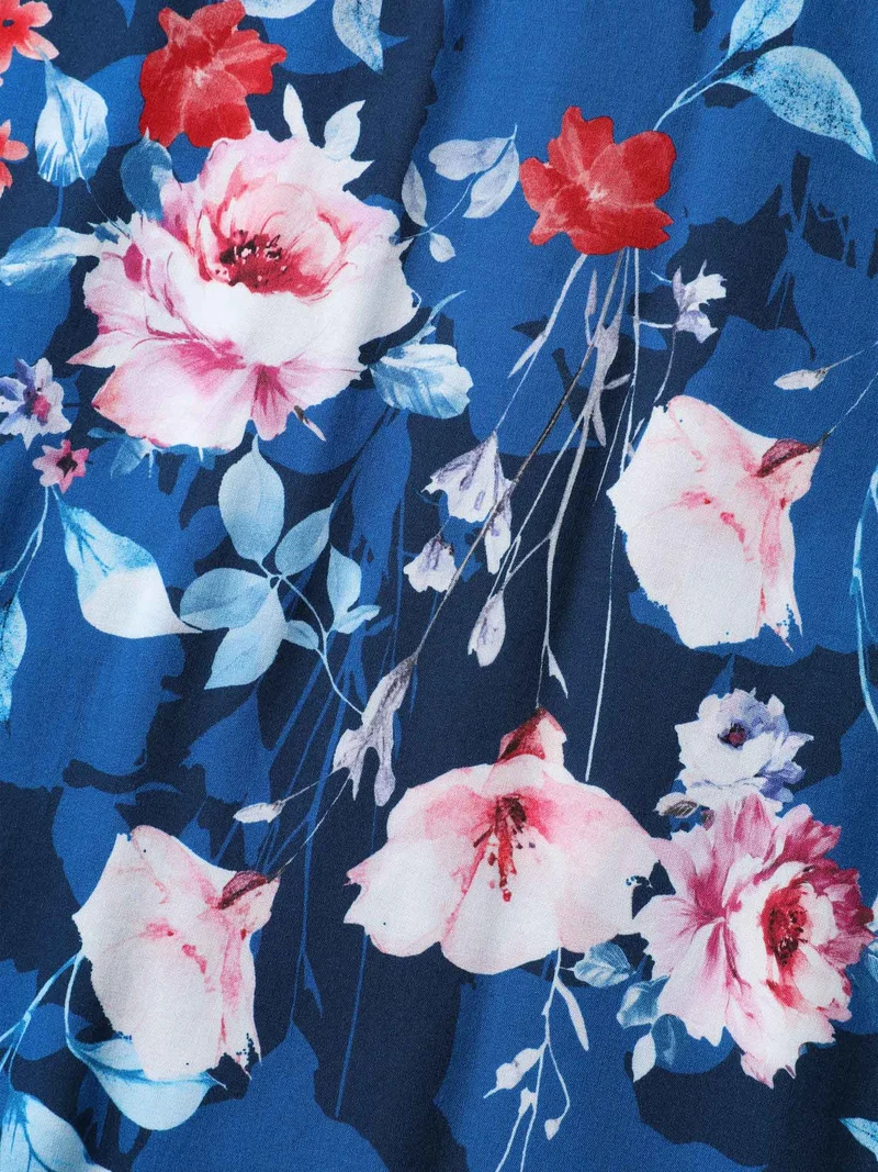 Floral Stretchy-Waist Belted Midi Dress