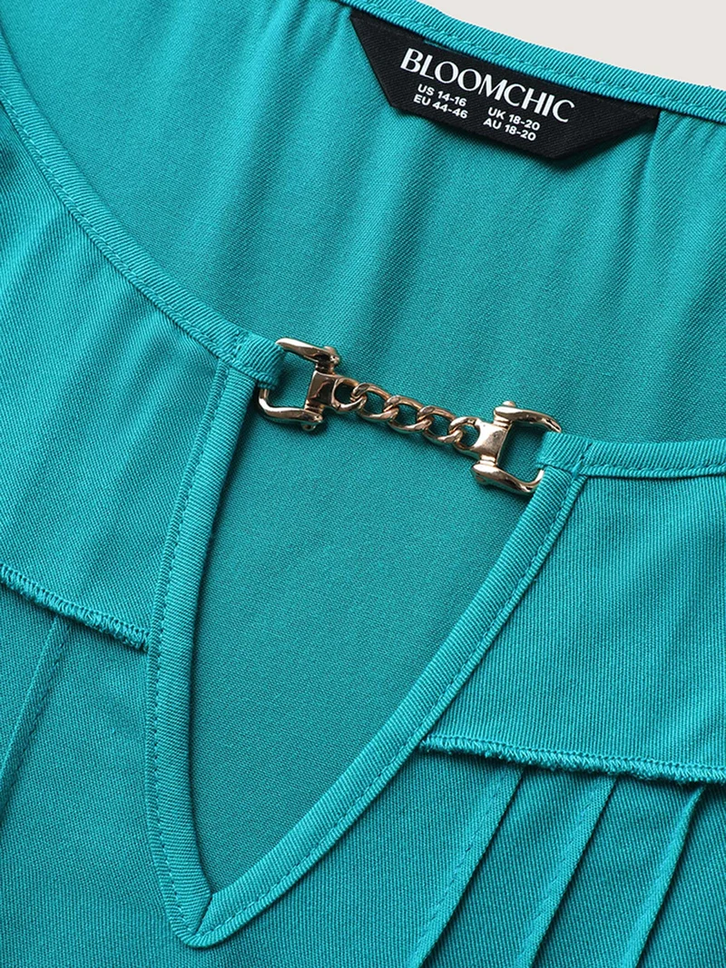 Ruffled Neck Metal Cut-Out Blouse