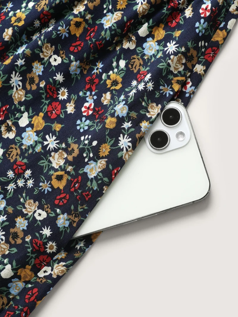 Supersoft Floral Print Pockets Notched Collar Midi Dress