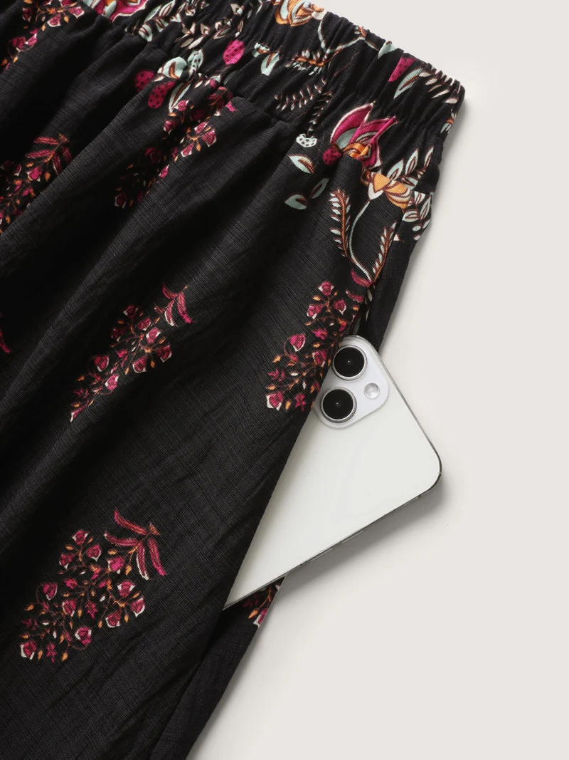 Boho Floral Waist Stretchy Midi Skirt