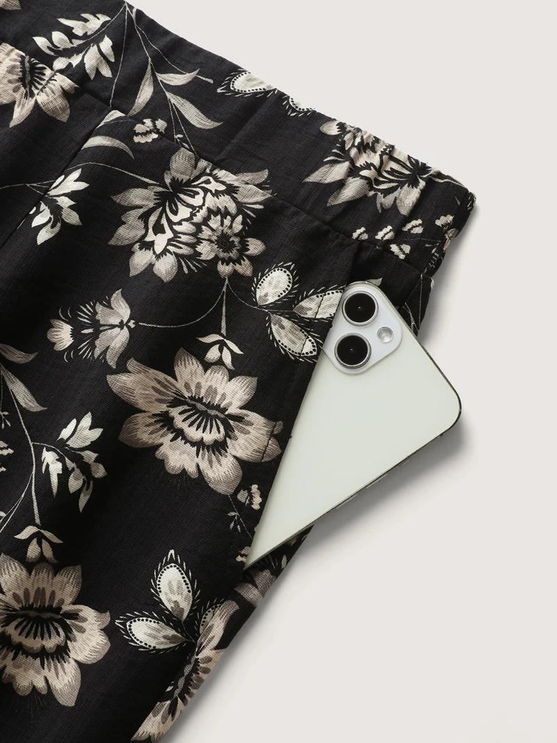 Silhouette Floral Print Wide-Leg Pants