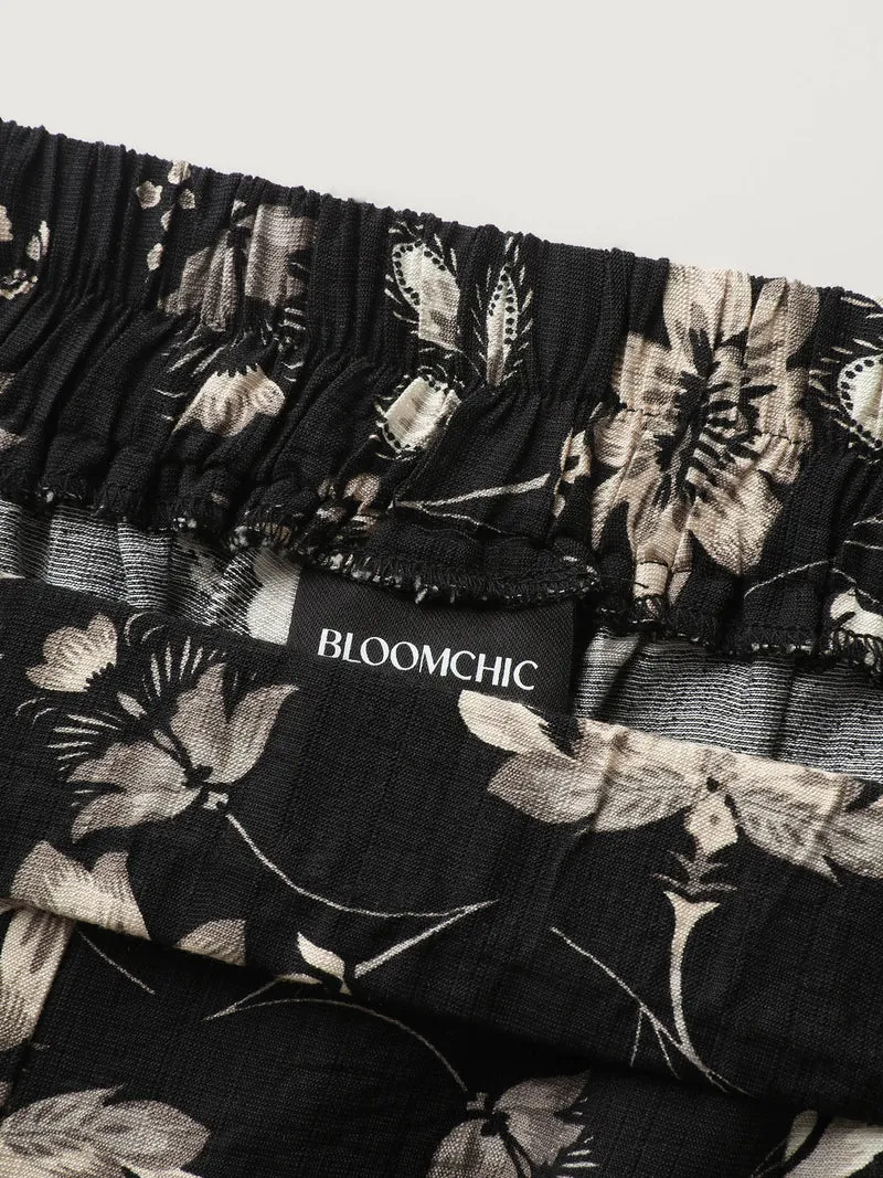 Silhouette Floral Print Wide-Leg Pants