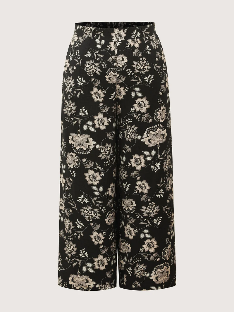 Silhouette Floral Print Wide-Leg Pants