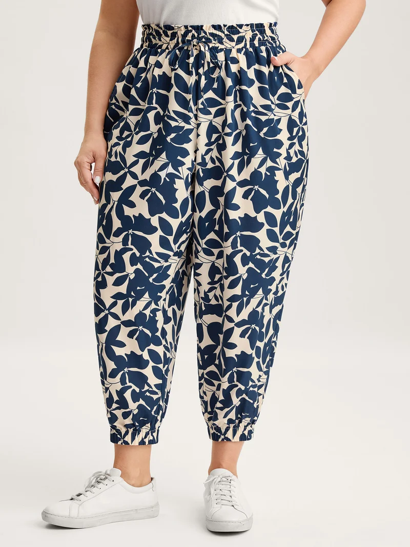 Silhouette Flower Waist-Tie Jogger Pants