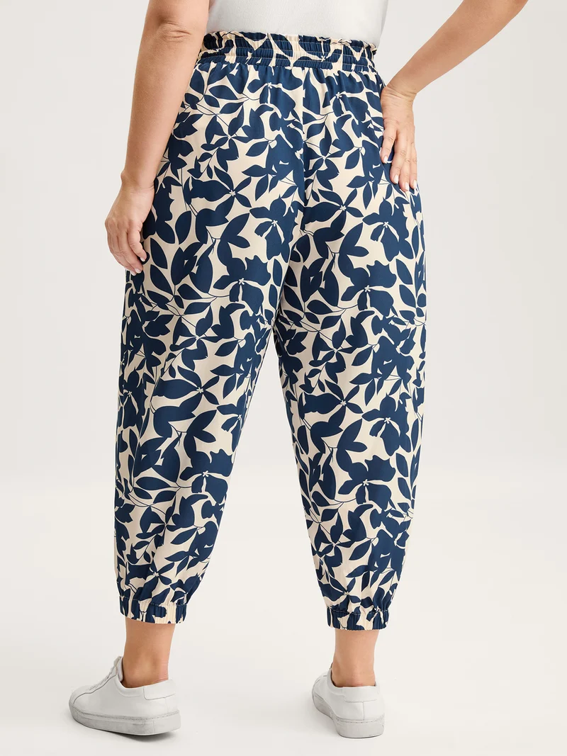 Silhouette Flower Waist-Tie Jogger Pants