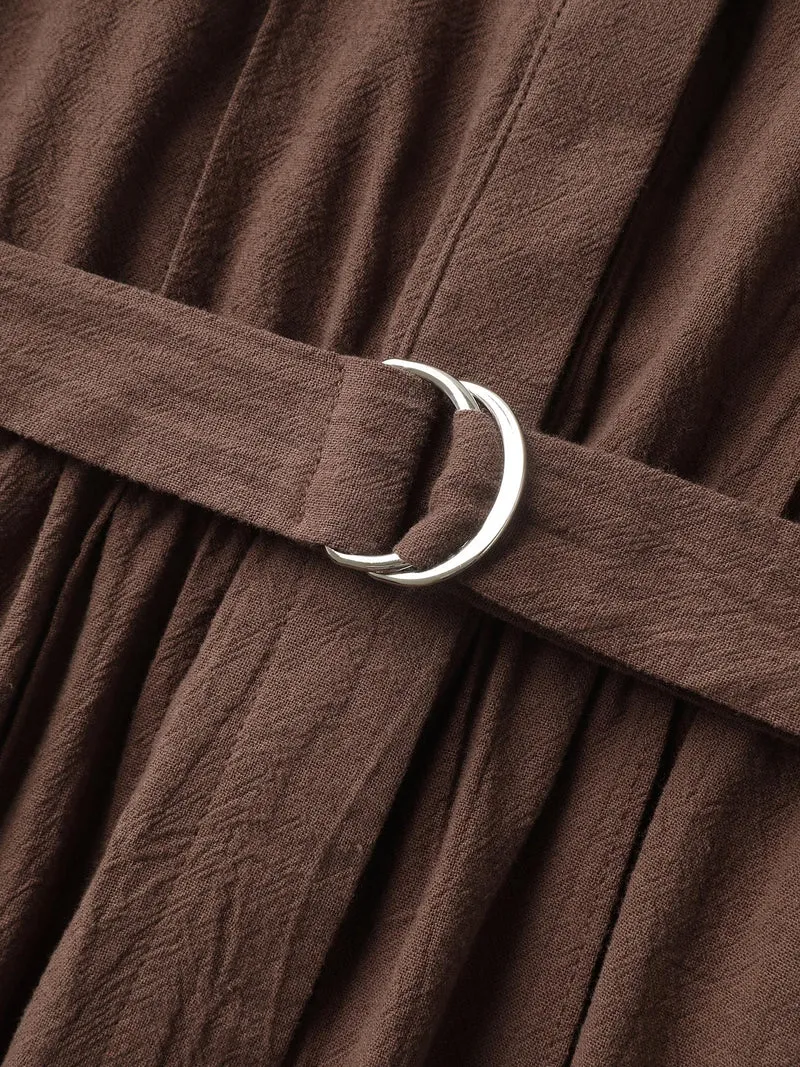 Pure Cotton Adjustable Belt Placket Midi Dress