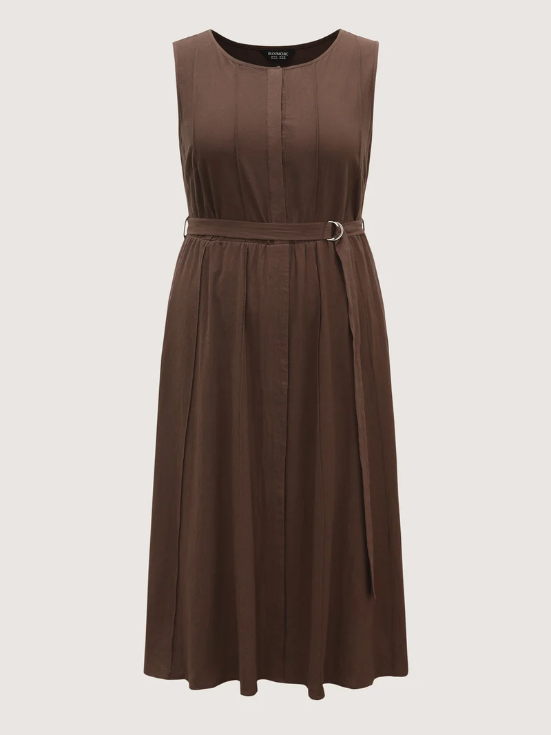 Pure Cotton Adjustable Belt Placket Midi Dress