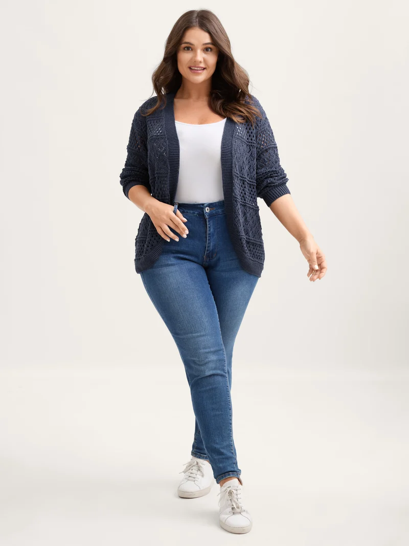 Textured Cut-Out Arc Hem Lightweight Cardigan