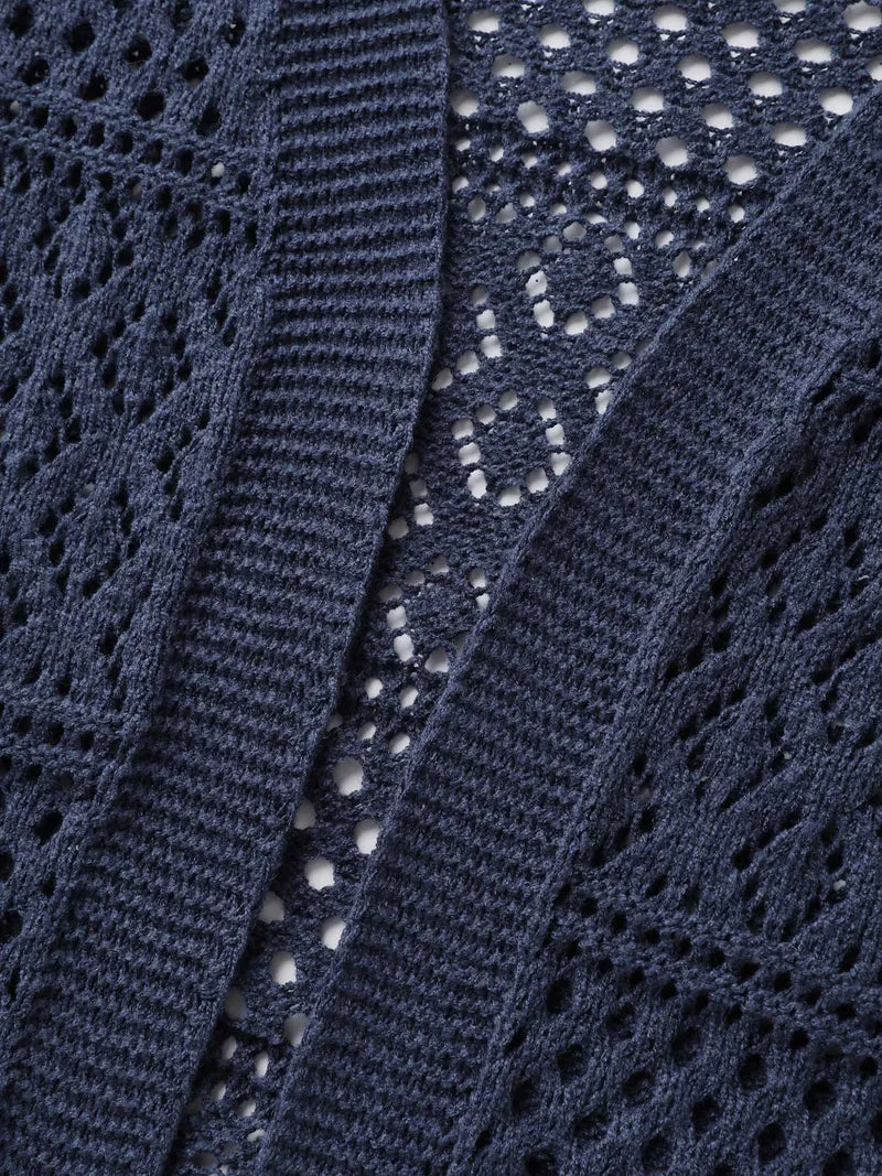 Textured Cut-Out Arc Hem Lightweight Cardigan